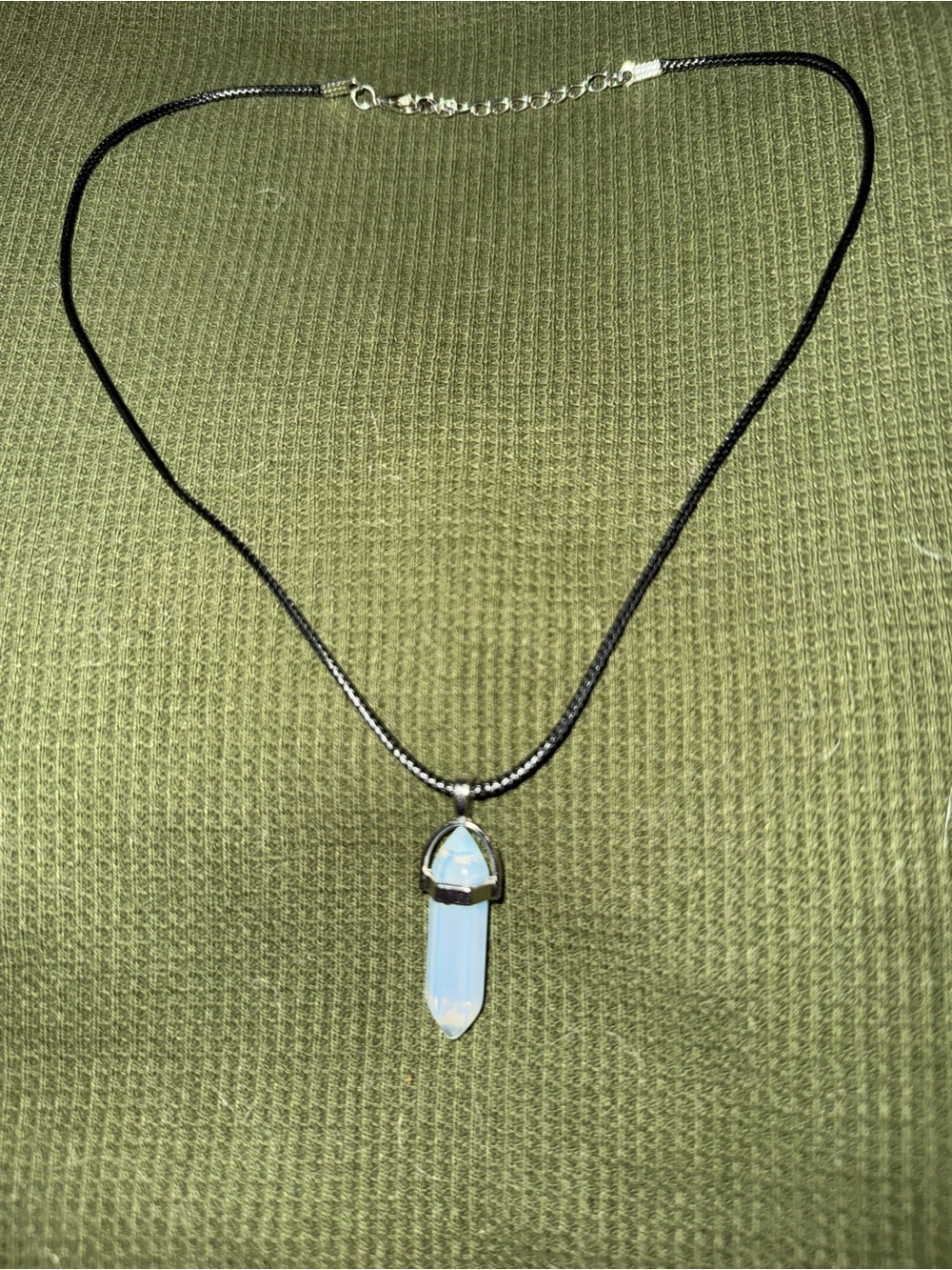 Opalite Crystal Pendant Necklace - Black Cord